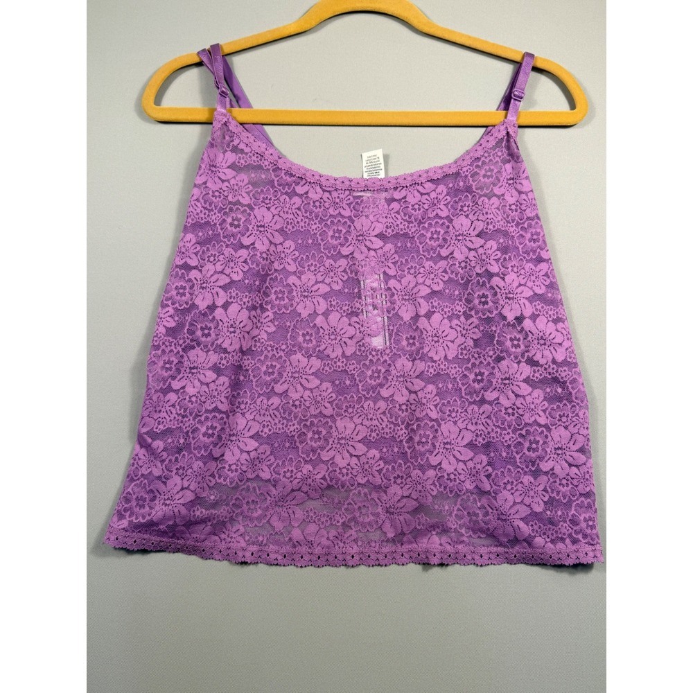 Victoria's Secret PINK Purple Floral Lace Camisole XXL Sheer Adjustable Strap - Picture 1 of 9